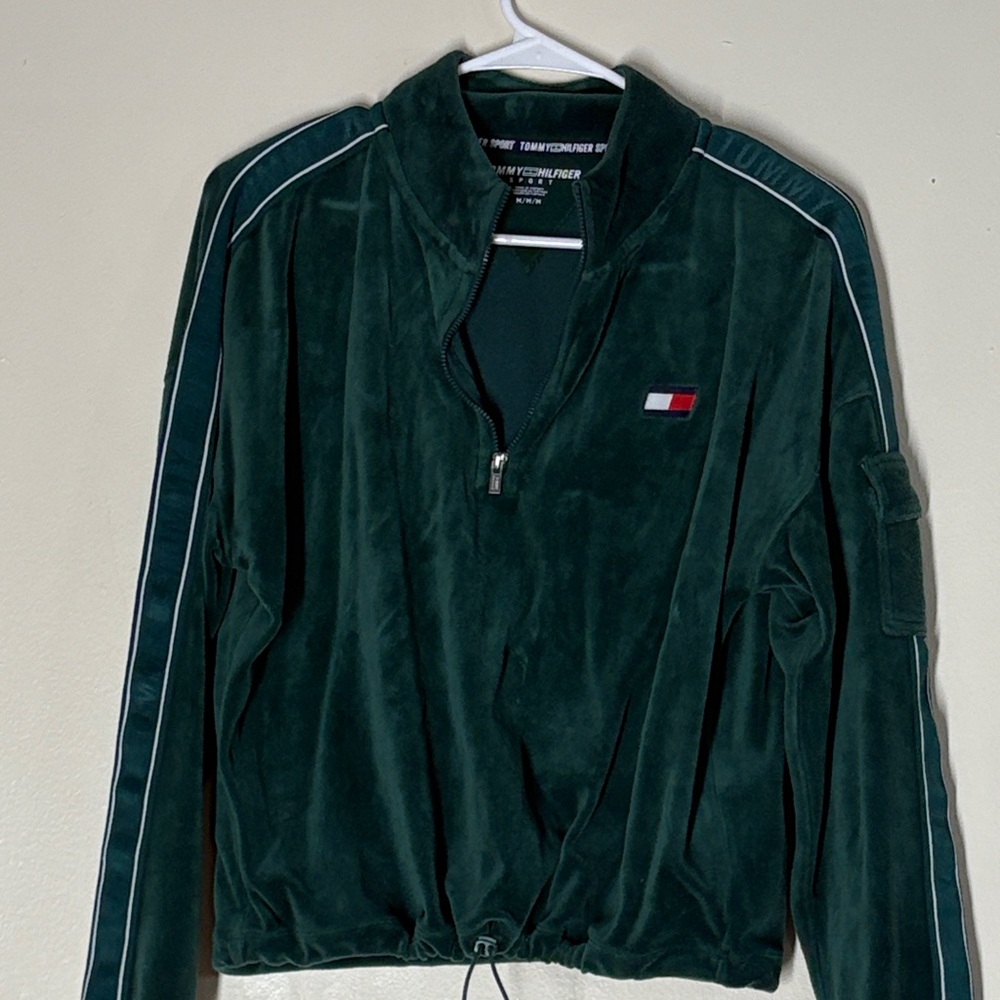 Tommy Hilfiger Dark Green Velour Track Jacket